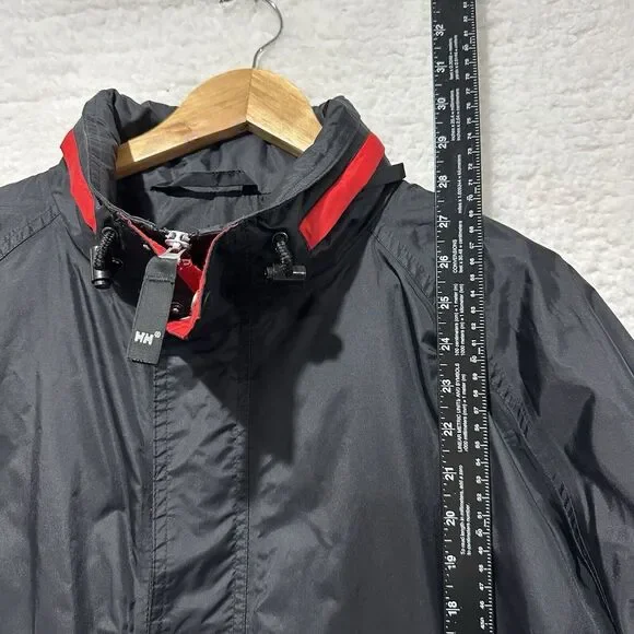 Helly Hansen Black & Red Detailing Collar Full Zip Hooded Windbreaker Jacket L